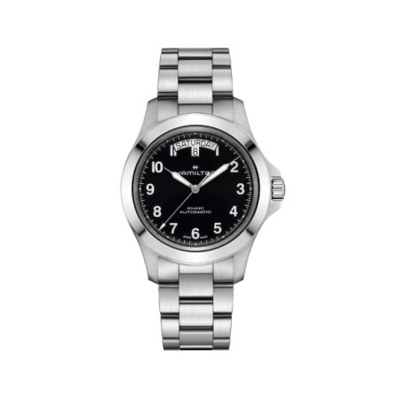 Reloj Hamilton Khaki Field King Day-Date H64475131. Género: Hombre. Material: Acero. Tamaño: De 39mm a 42mm. Correa: Acero. Color esfera: Negro. Estilo: Casual. Movimiento: Automático. Características técnicas: Calendario,Reserva de marcha,Hora y segundero