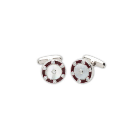Gemelos Plata, Circonitas, Nácar Y Esmalte Burdeos. Género: Hombre. Material: Plata. Piedras: Circonitas,Nácar