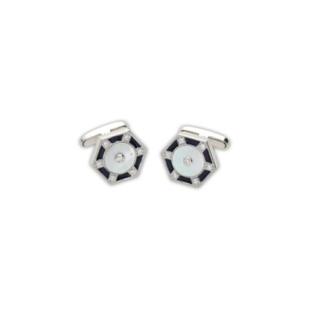 Gemelos Plata, Circonitas, Nácar Y Esmalte Azul. Género: Hombre. Material: Plata. Piedras: Circonitas,Nácar