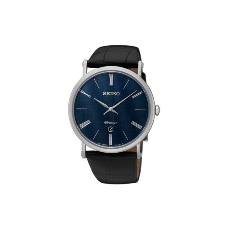 Reloj Seiko Premier SKP397P1. Género: Hombre. Material: Acero. Tamaño: De 39mm a 42mm. Correa: Piel. Color esfera: Azul. Estilo: Cocktail,Clásico. Movimiento: Cuarzo. Características técnicas: Solo hora,Calendario