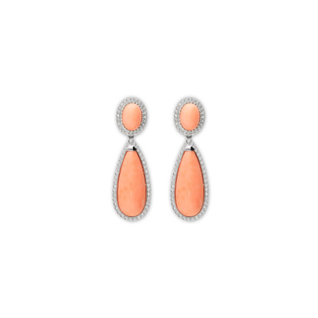 Pendientes Oro Blanco, Coral Y Diamantes. Género: Mujer. Material: Oro blanco. Piedras: Diamantes,Coral