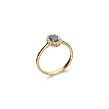 Anillo Oro Amarillo, Zafiro Y Diamantes. Género: Mujer. Material: Oro amarillo. Piedras: Diamantes,Zafiros
