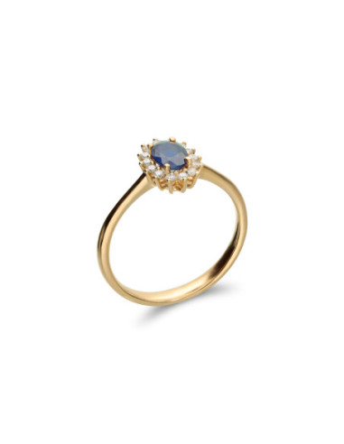 Anillo Oro Amarillo, Zafiro Y Diamantes