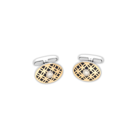 Gemelos Plata-Oro Amarillo, Diamante Y Esmalte. Género: Hombre. Material: Oro amarillo,Plata. Piedras: Diamantes