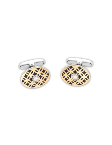 Gemelos Plata-Oro Amarillo, Diamante Y Esmalte