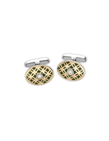 Gemelos Plata-Oro Amarillo, Diamante Y Esmalte