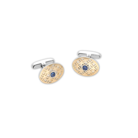 Gemelos Plata-Oro Amarillo Y Zafiro. Género: Hombre. Material: Oro amarillo,Plata. Piedras: Zafiros