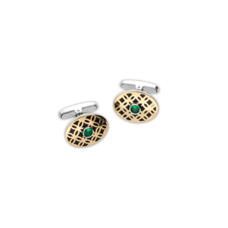 Gemelos Plata-Oro Amarillo, Esmeralda Y Esmalte. Género: Hombre. Material: Plata,Oro amarillo. Piedras: Esmeraldas