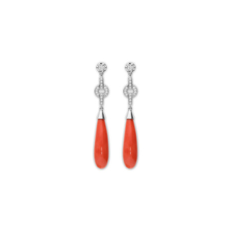 Pendientes Oro Blanco, Diamantes Y Coral. Género: Mujer. Material: Oro blanco. Piedras: Diamantes,Coral