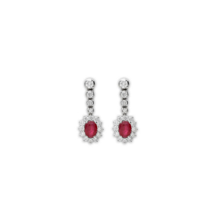 Pendientes Oro Blanco, Rubí Y Diamantes. Género: Mujer. Material: Oro blanco. Piedras: Diamantes,Rubies