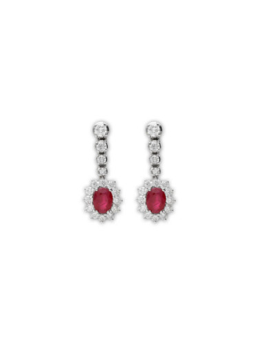 Pendientes Oro Blanco, Rubí Y Diamantes