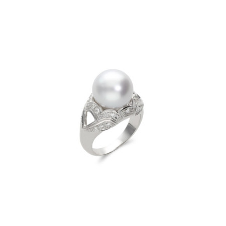 Anillo Oro Blanco, Diamantes Y Perla Australiana. Género: Mujer. Material: Oro blanco. Piedras: Diamantes,Perlas