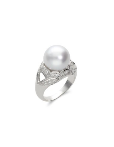 Anillo Oro Blanco, Diamantes Y Perla Australiana