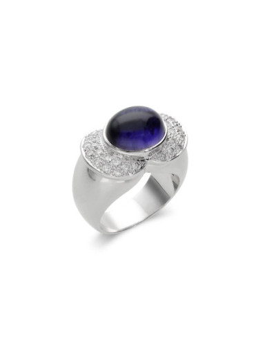 Anillo Oro Blanco, Iolita Y Diamantes
