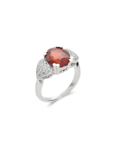 Anillo Oro Blanco, Granate Y Diamantes