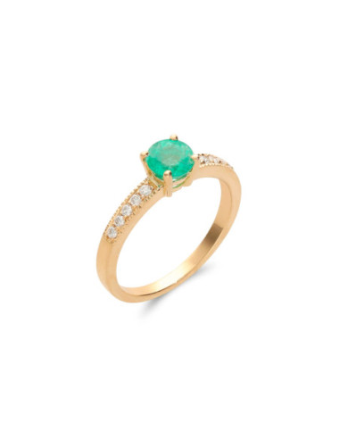 Anillo Oro Amarillo, Esmeralda Y Diamantes