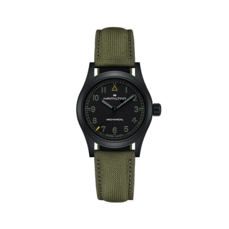 Reloj Hamilton Khaki Field Mechanical 38MM Call of Duty: Modern Warfare 4 H69469930. Género: Hombre. Material: Acero. Tamaño: De 32mm a 38mm. Correa: Nato. Color esfera: Negro. Estilo: Deportivo. Movimiento: Cuerda. Características técnicas: Hora y segundero,Reserva de marcha