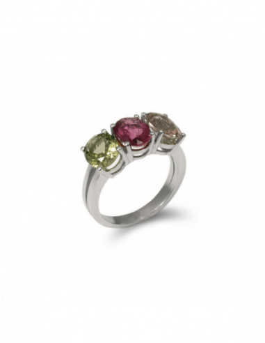 Anillo Oro Blanco Y Turmalinas