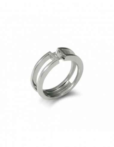 Anillo-Solitario Oro Blanco Y Diamante