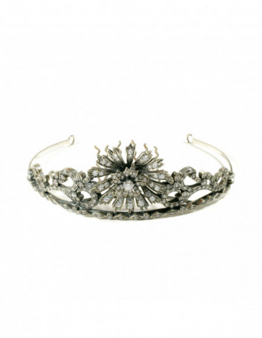 Diadema Novia Art Deco Plata Y Circonitas Flor