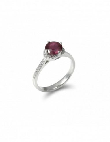 Anillo Oro Blanco, Rubí y Diamantes