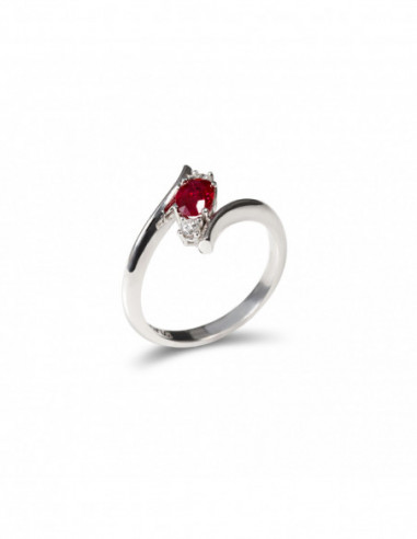 Anillo Oro Blanco, Rubí y Diamantes