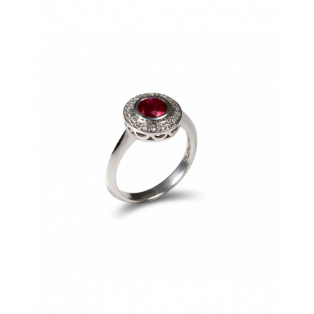 Anillo Oro Blanco, Rubí Y Diamantes. Género: Mujer. Material: Oro blanco. Piedras: Diamantes,Rubies