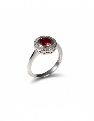 Anillo Oro Blanco, Rubí Y Diamantes