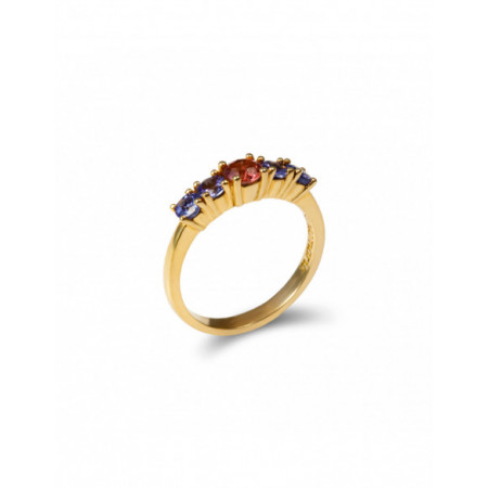 Anillo Oro Amarillo Con Turmalina Y Tanzanitas. Género: Mujer. Material: Oro amarillo. Piedras: Turmalinas,Otras gemas