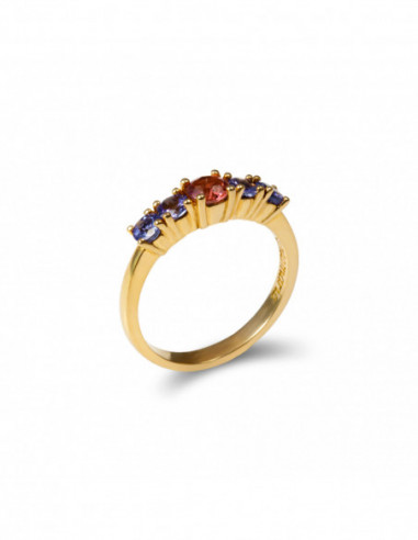 Anillo Oro Amarillo Con Turmalina Y Tanzanitas