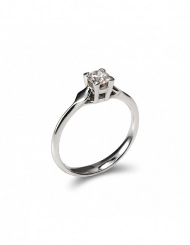 Anillo-Solitario Oro Blanco Y Diamante