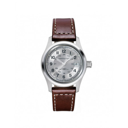 Reloj Hamilton Khaky Field Auto H70455553. Género: Hombre,Mujer. Material: Acero. Tamaño: De 32mm a 38mm. Correa: Piel. Color esfera: Plata. Estilo: Clásico,Casual. Movimiento: Automático. Características técnicas: Hora y segundero,Calendario