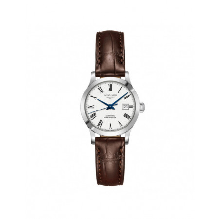Reloj Longines Record L2.321.4.11.2. Género: Mujer. Material: Acero. Tamaño: Menos de 32mm. Correa: Piel. Color esfera: Blanco. Estilo: Casual,Clásico. Movimiento: Automático. Características técnicas: Hora y segundero,Calendario