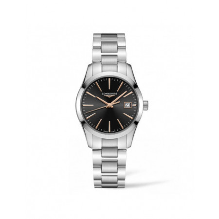 Reloj Longines Conquest Classic L2.386.4.52.6. Género: Mujer. Material: Acero. Tamaño: De 32mm a 38mm. Correa: Acero. Color esfera: Negro. Estilo: Clásico. Movimiento: Cuarzo. Características técnicas: Calendario