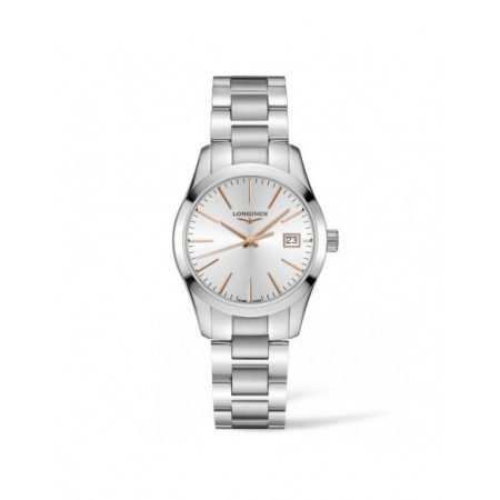 Reloj Longines Conquest Classic L2.386.4.72.6. Género: Mujer. Material: Acero. Tamaño: De 32mm a 38mm. Correa: Acero. Color esfera: Blanco. Estilo: Clásico. Movimiento: Cuarzo. Características técnicas: Calendario