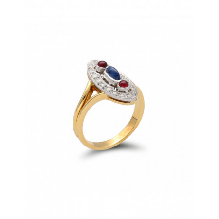 Anillo Oro Amarillo Lanzadera. Género: Mujer. Material: Oro amarillo. Piedras: Diamantes,Zafiros,Rubies