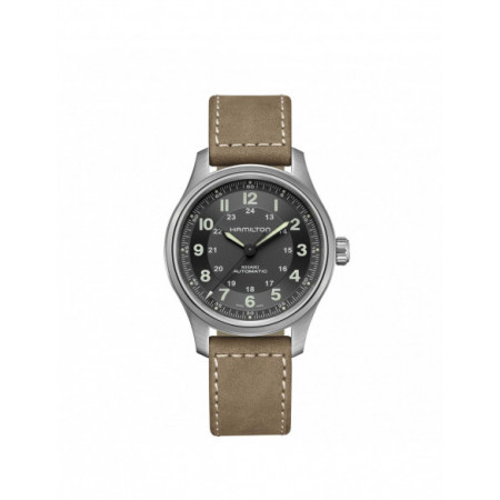 Reloj Hamilton Khaki Field H70545550. Género: Hombre. Material: Titanio. Tamaño: De 39mm a 42mm. Correa: Piel. Color esfera: Gris. Estilo: Aviador. Movimiento: Automático. Características técnicas: Hora y segundero