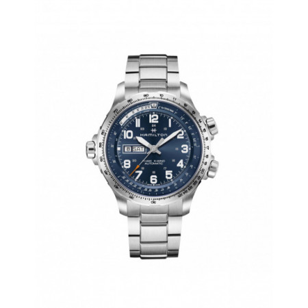 Reloj Hamilton Khaki Aviation H77765141. Género: Hombre. Material: Acero. Tamaño: De 43mm a 46mm. Correa: Acero. Color esfera: Azul. Estilo: Aviador. Movimiento: Automático. Características técnicas: Calendario