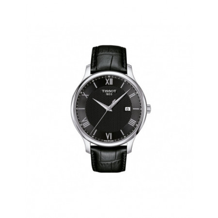 Reloj Tissot Tradition T063.610.16.058.00. Género: Hombre. Material: Acero. Tamaño: De 39mm a 42mm. Correa: Piel. Color esfera: Negro. Estilo: Clásico. Movimiento: Cuarzo. Características técnicas: Hora y segundero,Calendario