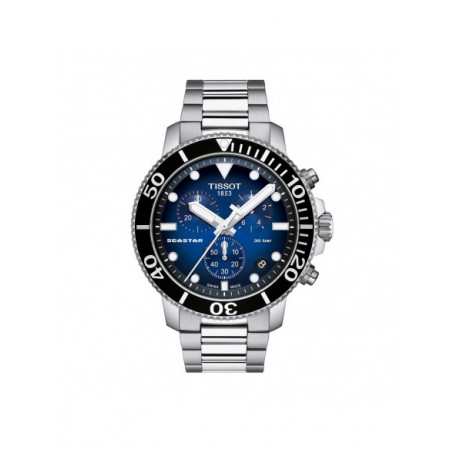 Reloj Tissot Seastar 1000 Chronograph T120.417.11.041.01. Género: Hombre. Material: Acero. Tamaño: De 43mm a 46mm. Correa: Acero. Color esfera: Azul. Estilo: Deportivo. Movimiento: Cuarzo. Características técnicas: Calendario,Cronógrafo,Hora y segundero
