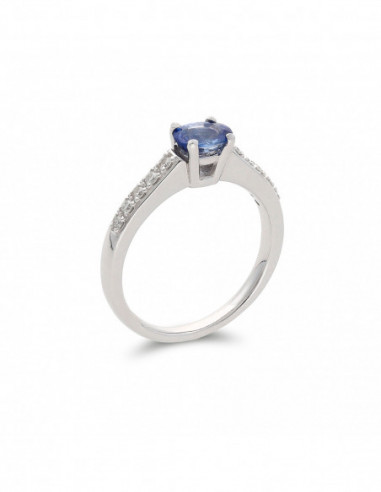Anillo Oro Blanco Con Zafiro Y Diamantes