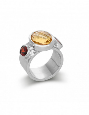 Anillo Plata Con Citrino Y Granates