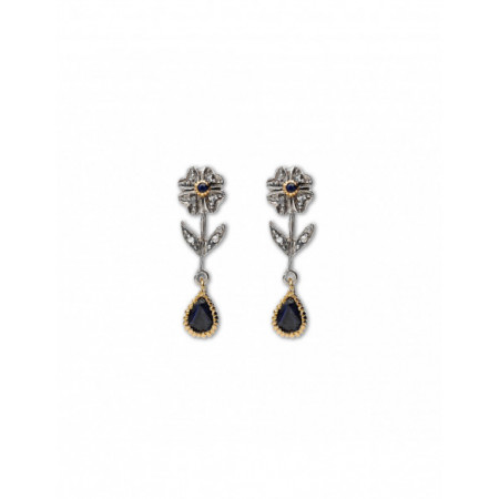 Pendiente Oro Amarillo Y Plata Con Zafiro Y Diamantes. Género: Mujer. Material: Plata,Oro amarillo. Piedras: Diamantes,Zafiros
