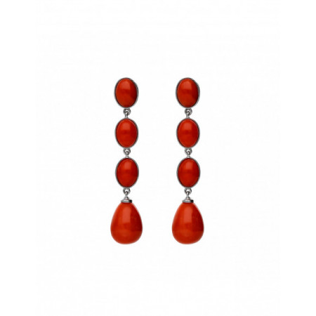 Pendientes Oro Blanco Y Coral. Género: Mujer. Material: Oro blanco. Piedras: Otras gemas,Coral