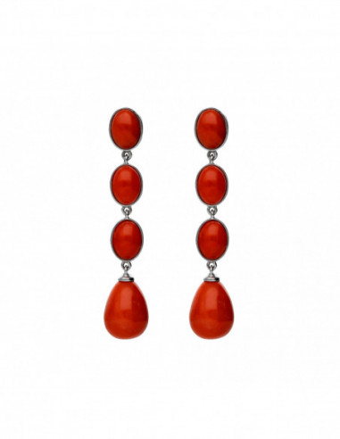 Pendientes Oro Blanco Y Coral