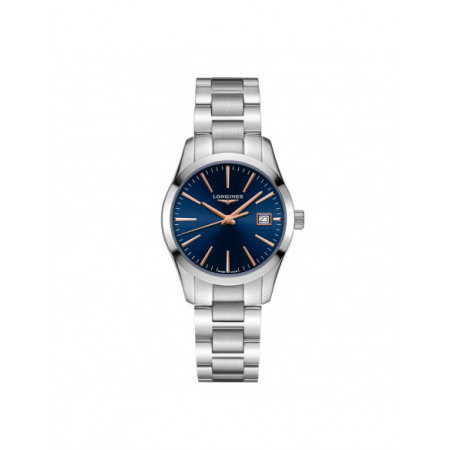 Reloj Longines Conquest Classic L2.386.4.92.6. Género: Mujer. Material: Acero. Tamaño: De 32mm a 38mm. Correa: Acero. Color esfera: Azul. Estilo: Clásico,Cocktail. Movimiento: Cuarzo. Características técnicas: Hora y segundero,Calendario