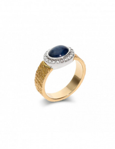 Anillo Oro Amarillo, Zafiro Y Diamantes