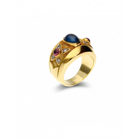 Anillo Oro Amarillo Zafiro, Rubíes y Diamantes. Género: Mujer. Material: Oro amarillo. Piedras: Diamantes,Rubies,Zafiros