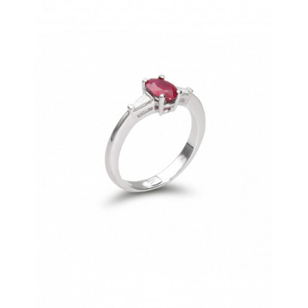 Anillo Oro Blanco, Diamantes Y Rubí. Género: Mujer. Material: Oro blanco. Piedras: Diamantes,Rubies