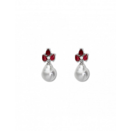 Pendientes Oro Blanco Con Rubíes, Diamante Y Perla. Género: Mujer. Material: Oro blanco. Piedras: Perlas,Diamantes,Rubies